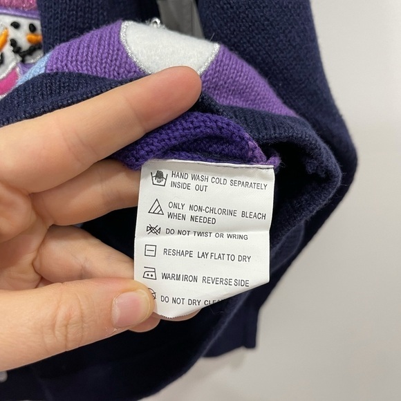 Victoria Jones Patchwork Full Zip Holiday Ugly Christmas Sweater XL Sequin Blue - Picture 6 of 7